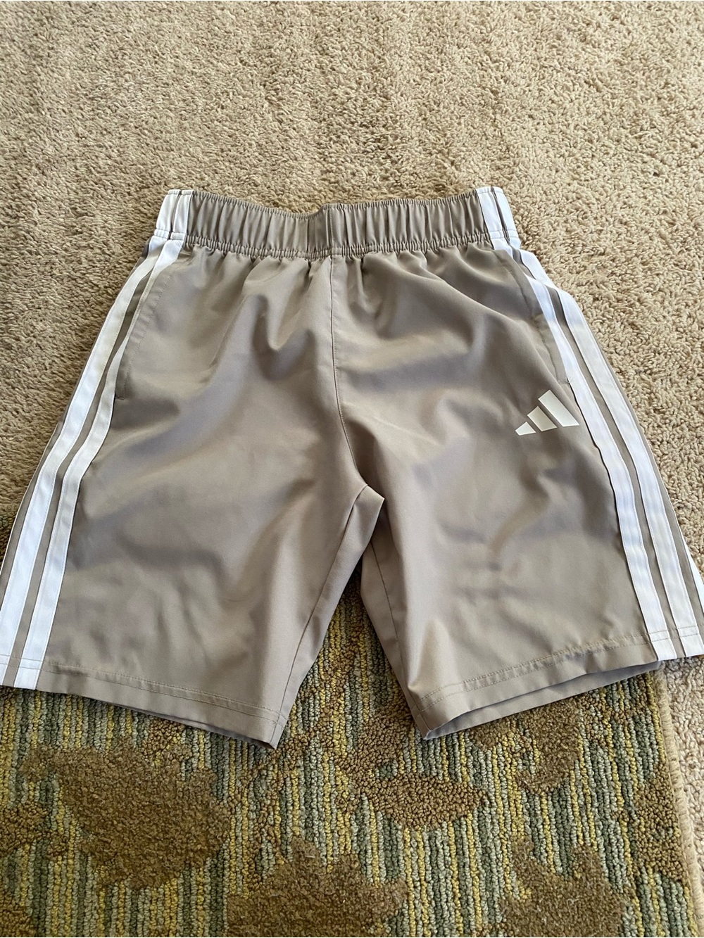 adidas Beige Athletic Shorts with White Stripes